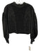 Zara Size M Black Polyester Embroidered Puff Sleeves Button Back Top Black / M