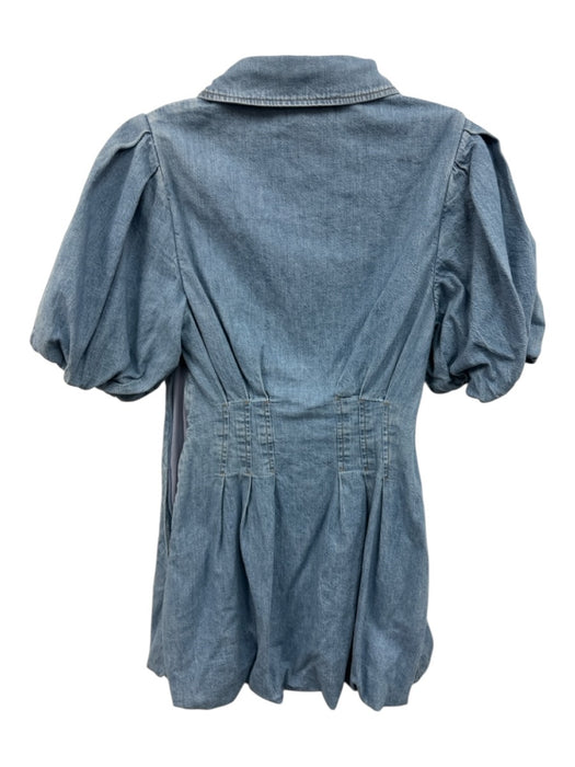Jonathan Simkhai Size 4 Blue Cotton Button Front Puff 1/2 Sleeve Collared Dress Blue / 4
