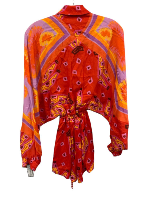 Farm Rio Size XS Red Multi Viscose Button Front Long Sleeve Printed Romper Red Multi / XS