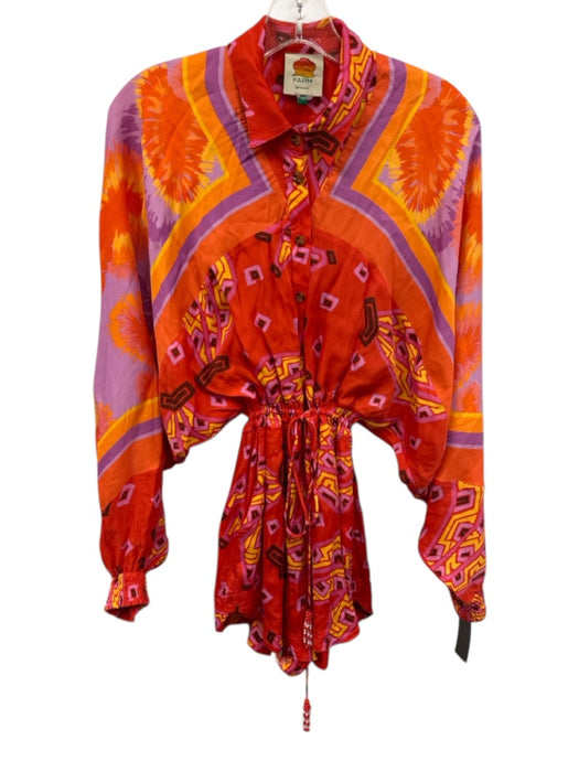 Farm Rio Size XS Red Multi Viscose Button Front Long Sleeve Printed Romper Red Multi / XS