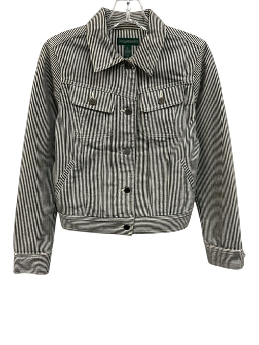 Ralph Lauren Size S Green & White Cotton Blend Striped Button Front Jacket Green & White / S