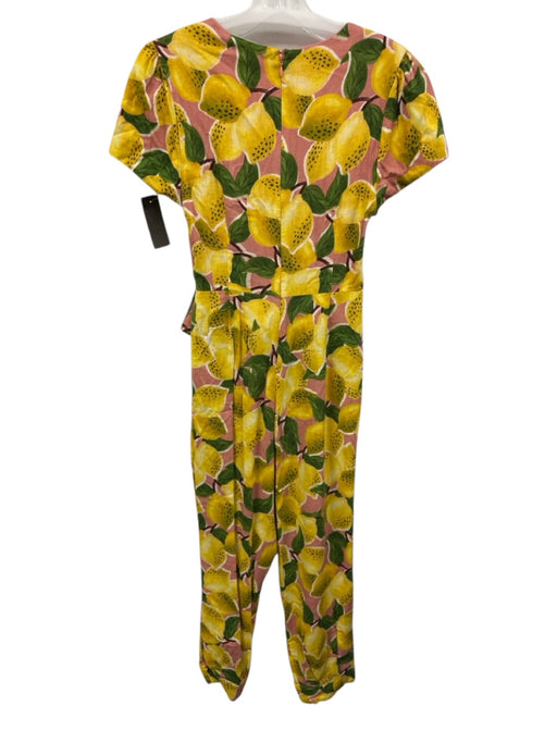 Farm Rio Size S Yellow Multi Linen Blend Zip Back Cut Out Lemon Print Jumpsuit Yellow Multi / S
