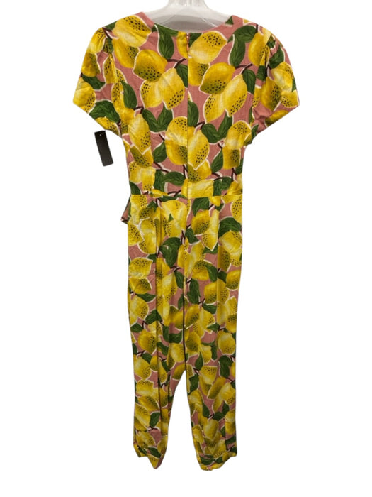 Farm Rio Size S Yellow Multi Linen Blend Zip Back Cut Out Lemon Print Jumpsuit Yellow Multi / S