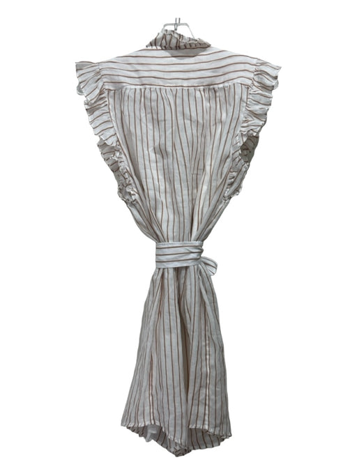 Frame Size M White & Brown Cotton Ruffle Neck Sleeveless Striped Sheer Dress White & Brown / M
