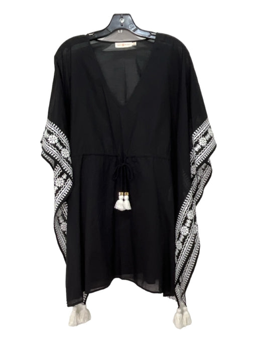Tory Burch Size XS Black & White Cotton Embroidered Cover Up Drawstring Dress Black & White / XS