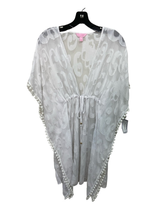 Lilly Pulitzer Size S White Polyester Semi-Sheer V Neck Draped Sleeve Dress White / S