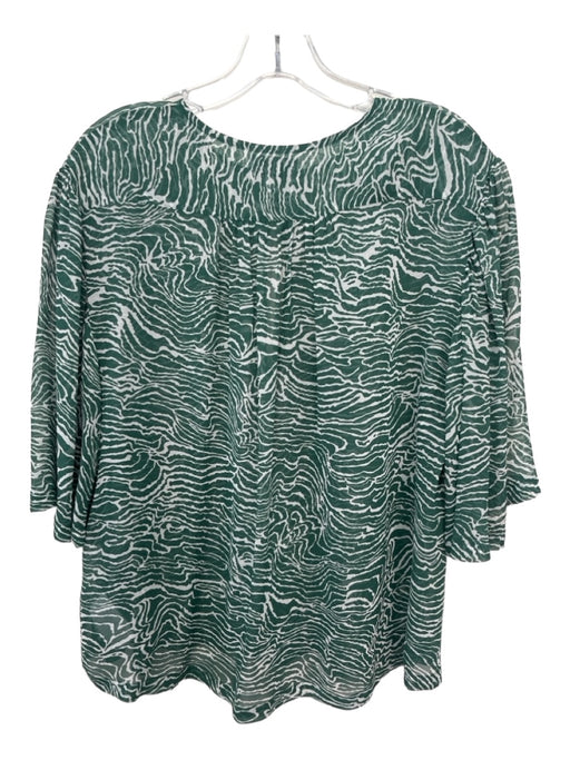 Joie Size Small Green & White Silk Short flutter sleeve Abstract Print Top Green & White / Small