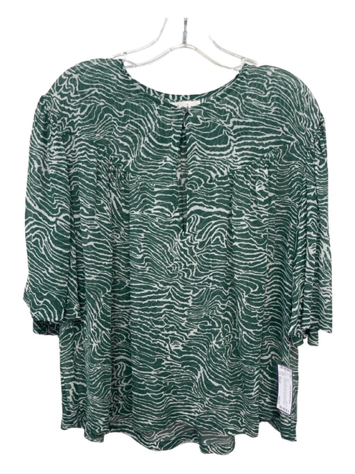 Joie Size Small Green & White Silk Short flutter sleeve Abstract Print Top Green & White / Small