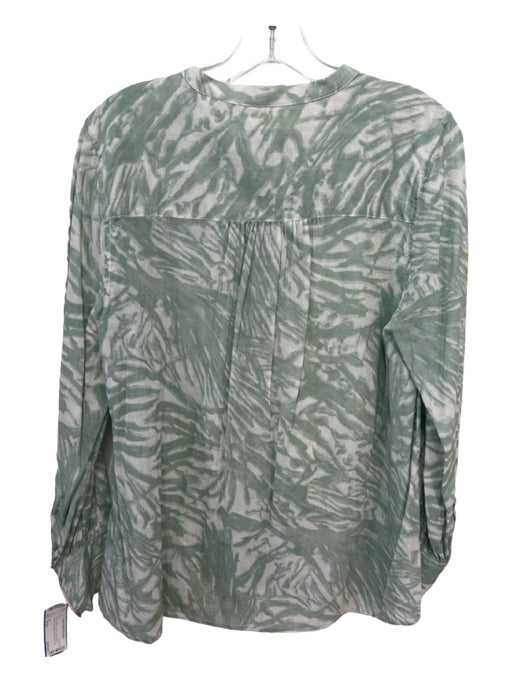 Joie Size Small Green & White Cotton Long Sleeve Abstract Print Button Front Top Green & White / Small