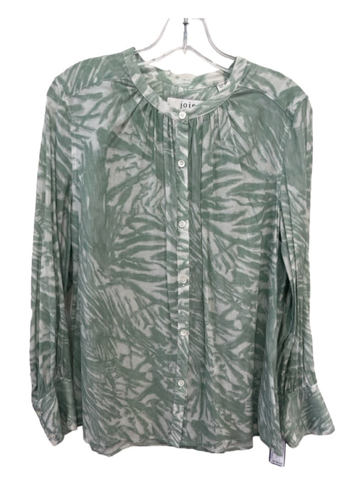 Joie Size Small Green & White Cotton Long Sleeve Abstract Print Button Front Top Green & White / Small