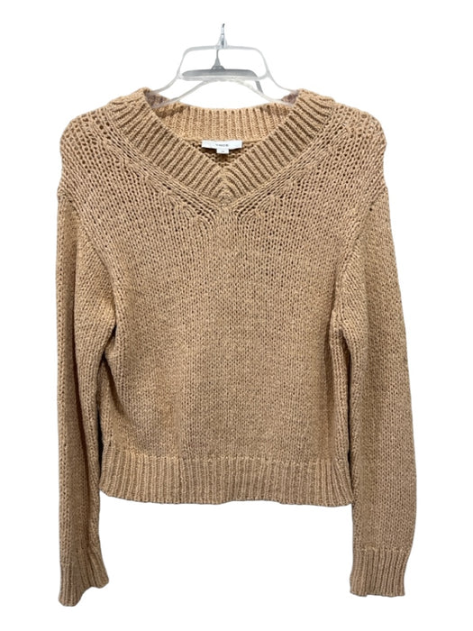 Vince Size S Beige Cotton & Nylon V Neck Long Sleeve Sweater Beige / S