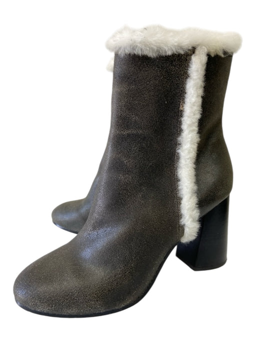 Joie Shoe Size 40 Gray & White Leather Faux Fur Almond Toe Block Heel Boots Gray & White / 40