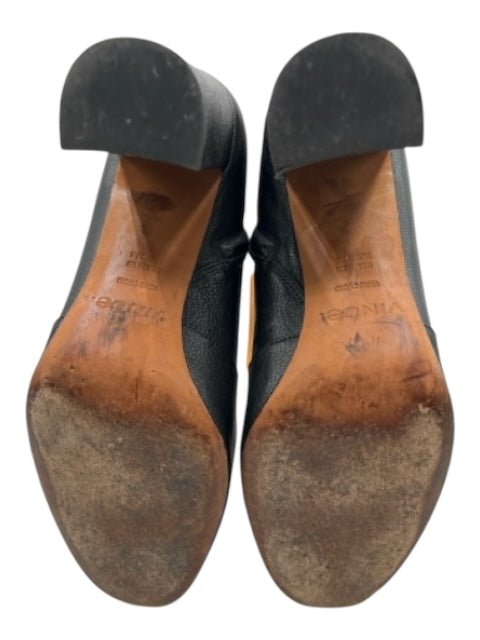 Vince Shoe Size 9.5 Black Pebble Leather Almond Toe Side Zip Block Heel Booties Black / 9.5