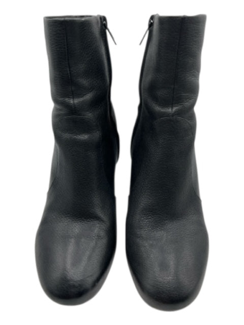 Vince Shoe Size 9.5 Black Pebble Leather Almond Toe Side Zip Block Heel Booties Black / 9.5