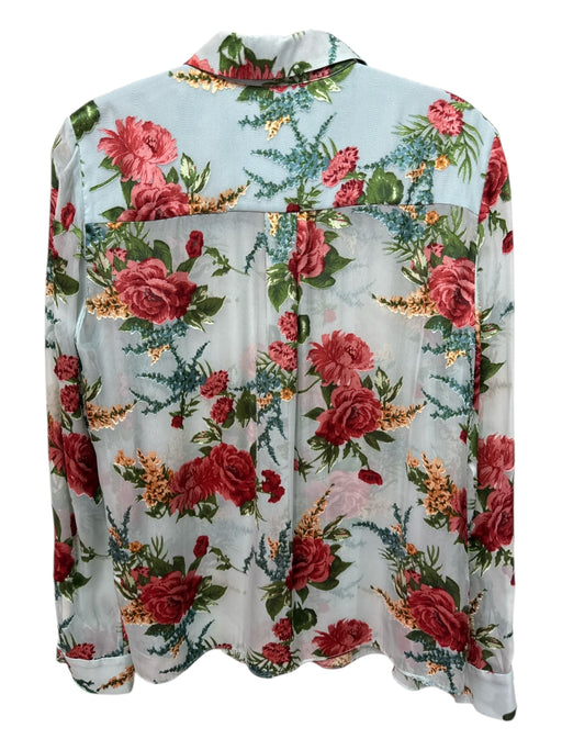 Alice & Olivia Size M Blue, Pink, Green Viscose Blend Collar Floral Applique Top Blue, Pink, Green / M