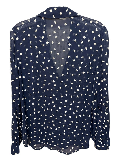 L'agence Size S Navy Blue & White Polyester Collar Embroidered Flowers Top Navy Blue & White / S