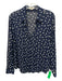 L'agence Size S Navy Blue & White Polyester Collar Embroidered Flowers Top Navy Blue & White / S
