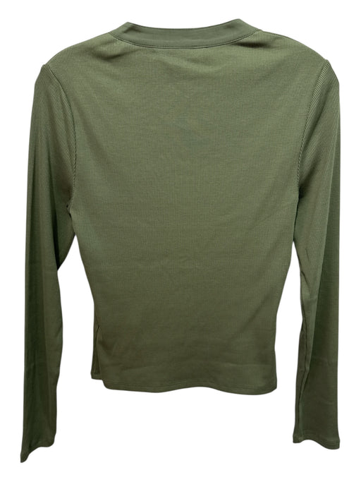 Veronica Beard Size S Army Green Pima Cotton Half Button Ribbed Long Sleeve Top Army Green / S