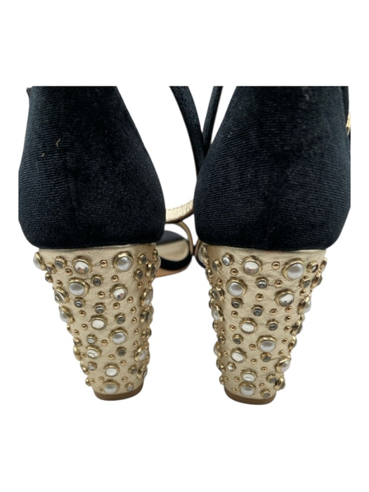Lily Pulitzer Shoe Size 10 Black & Gold Velvet Rhinestone Pearls Sandals Black & Gold / 10