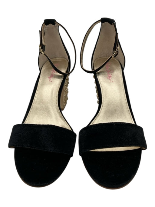 Lily Pulitzer Shoe Size 10 Black & Gold Velvet Rhinestone Pearls Sandals Black & Gold / 10