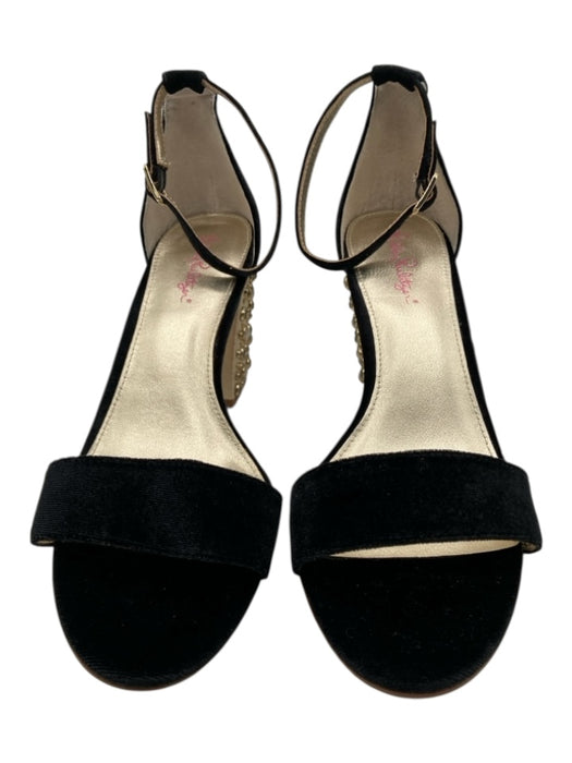 Lily Pulitzer Shoe Size 10 Black & Gold Velvet Rhinestone Pearls Sandals Black & Gold / 10