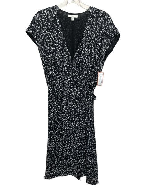 Joie Size S Black & White Print Silk Wrap Floral Cap Sleeve Dress Black & White Print / S