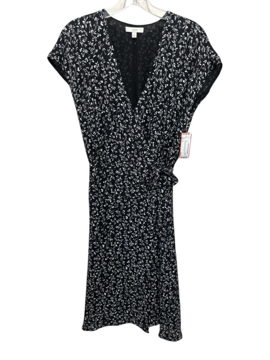 Joie Size S Black & White Print Silk Wrap Floral Cap Sleeve Dress Black & White Print / S
