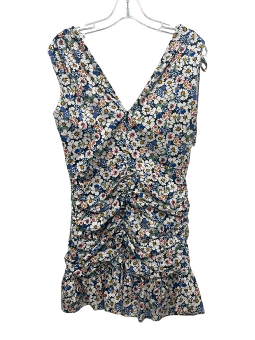 Veronica Beard Size 6 White, Blue, Pink Cotton Floral Rouched Double V Dress White, Blue, Pink / 6
