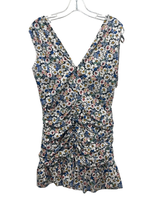 Veronica Beard Size 6 White, Blue, Pink Cotton Floral Rouched Double V Dress White, Blue, Pink / 6