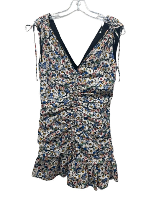 Veronica Beard Size 6 White, Blue, Pink Cotton Floral Rouched Double V Dress White, Blue, Pink / 6