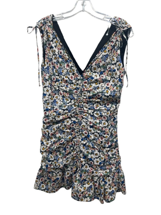 Veronica Beard Size 6 White, Blue, Pink Cotton Floral Rouched Double V Dress White, Blue, Pink / 6