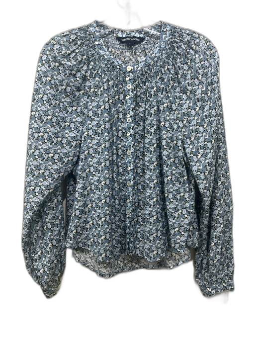 Veronica Beard Size 6 Blue & Multi Cotton & Viscose Long Sleeve Floral Top Blue & Multi / 6