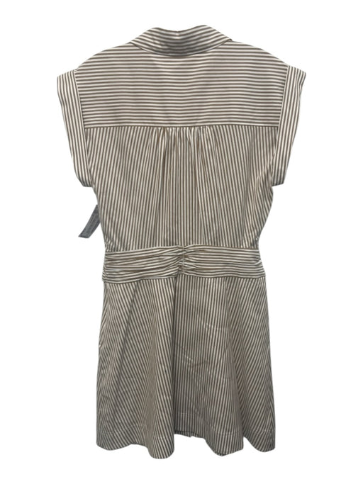 Veronica Beard Size 6 White & Brown Cotton Short Sleeve Stripe Button Up Dress White & Brown / 6