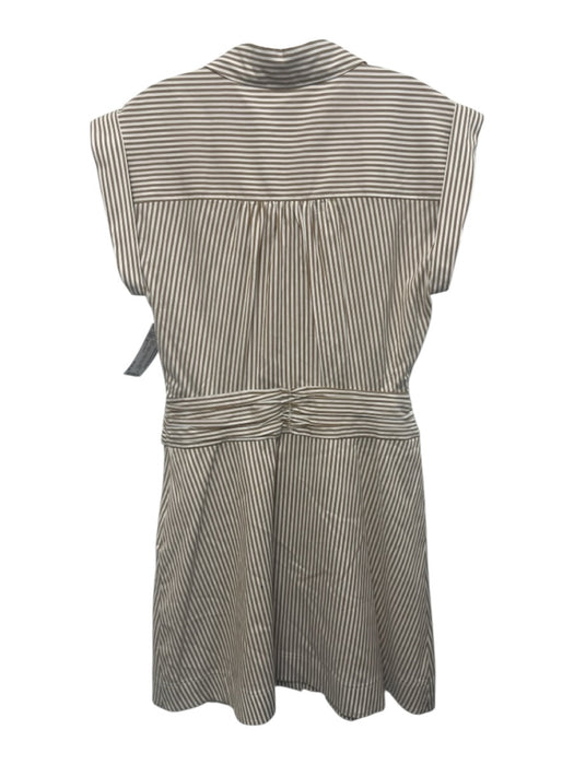 Veronica Beard Size 6 White & Brown Cotton Short Sleeve Stripe Button Up Dress White & Brown / 6