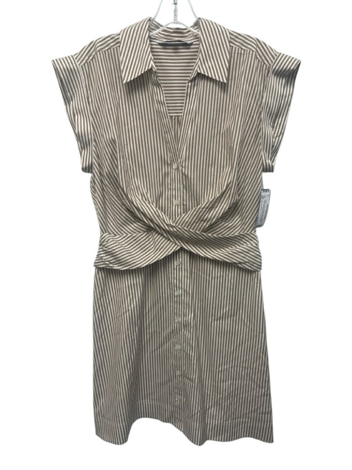 Veronica Beard Size 6 White & Brown Cotton Short Sleeve Stripe Button Up Dress White & Brown / 6
