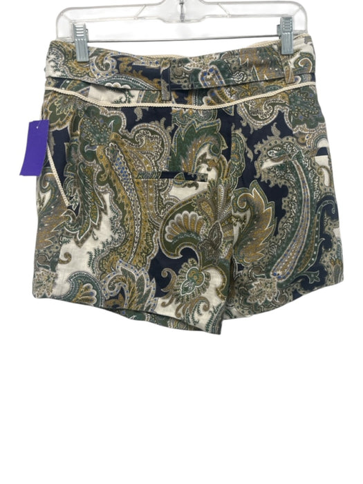 Veronica Beard Size 6 White, Green, Navy Linen All Over Print Belt Inc Shorts White, Green, Navy / 6