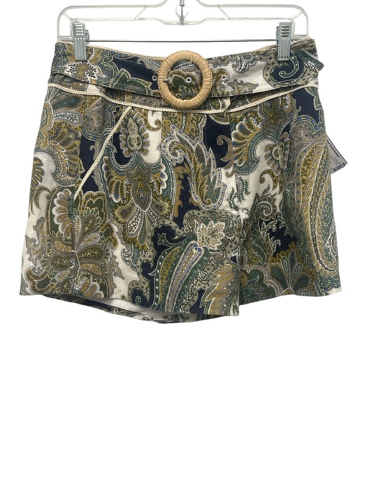 Veronica Beard Size 6 White, Green, Navy Linen All Over Print Belt Inc Shorts White, Green, Navy / 6
