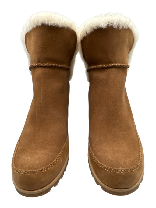 Ugg Shoe Size 10 Brown Leather Upper Suede Shearling Lined Wedge Ankle Boots Brown / 10