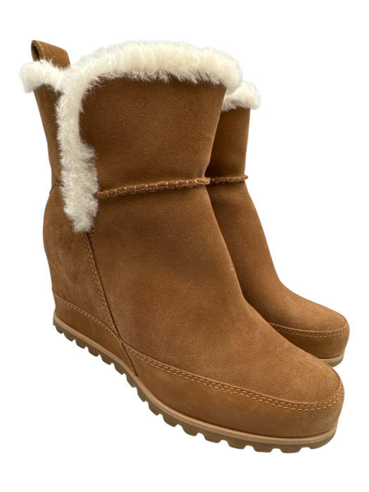 Ugg Shoe Size 10 Brown Leather Upper Suede Shearling Lined Wedge Ankle Boots Brown / 10
