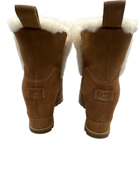 Ugg Shoe Size 10 Brown Leather Upper Suede Shearling Lined Wedge Ankle Boots Brown / 10