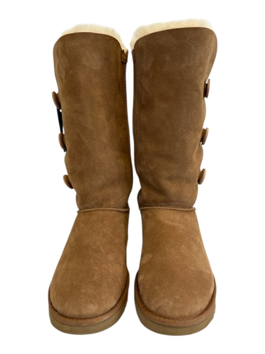 Ugg Shoe Size 10 Brown Leather Upper Suede Button Detail Shearling Lined Boots Brown / 10