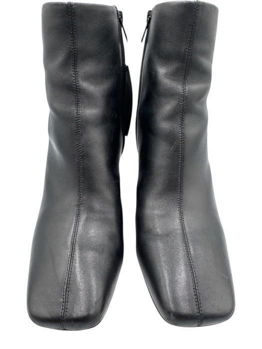 Vince Shoe Size 10 Black Leather Upper Wedge Side Zip Square Toe Ankle Boots Black / 10