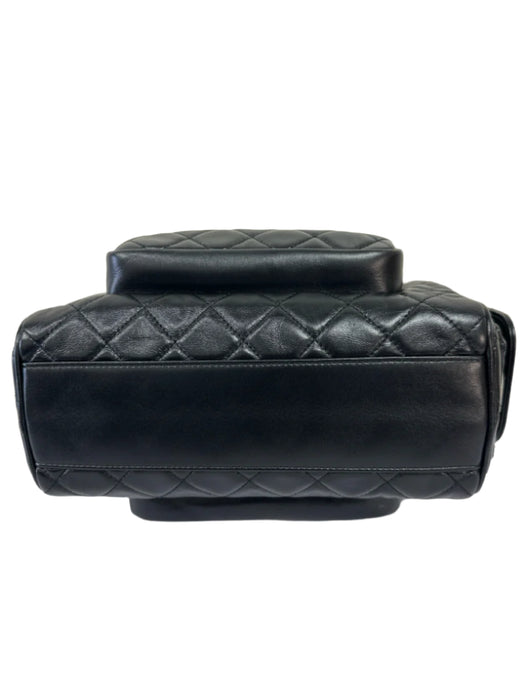 Chanel Black Leather Quilted Shinny Pockets Gold Hardware Bag