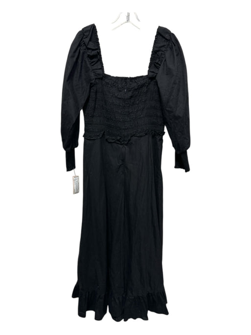 Hunter Bell Size L Black Cotton Smocked Bodice Long Puff Sleeve Midi Dress Black / L
