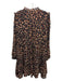 J Crew Size L Brown & Black Polyester Long Sleeve Leopard Print Tie Neck Dress Brown & Black / L