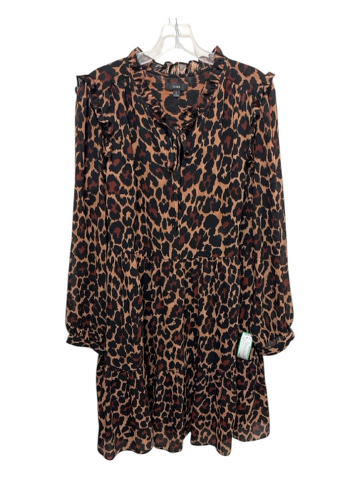 J Crew Size L Brown & Black Polyester Long Sleeve Leopard Print Tie Neck Dress Brown & Black / L