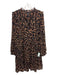 J Crew Size L Brown & Black Polyester Long Sleeve Leopard Print Tie Neck Dress Brown & Black / L