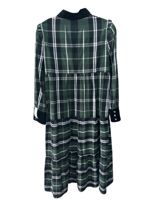 Tuckernuck Size XL Green, White & Black Cotton Long Sleeve Plaid Collar Dress Green, White & Black / XL