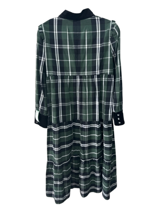 Tuckernuck Size XL Green, White & Black Cotton Long Sleeve Plaid Collar Dress Green, White & Black / XL