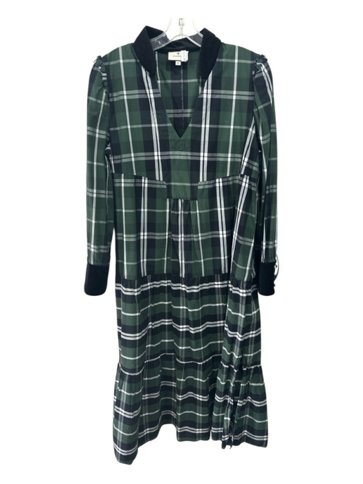 Tuckernuck Size XL Green, White & Black Cotton Long Sleeve Plaid Collar Dress Green, White & Black / XL